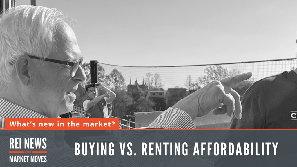 Black-and-white photo of an elderly man with glasses at a market, another person reaching toward a horse or object in the background; overlay text reads 'What’s new in the market?'
