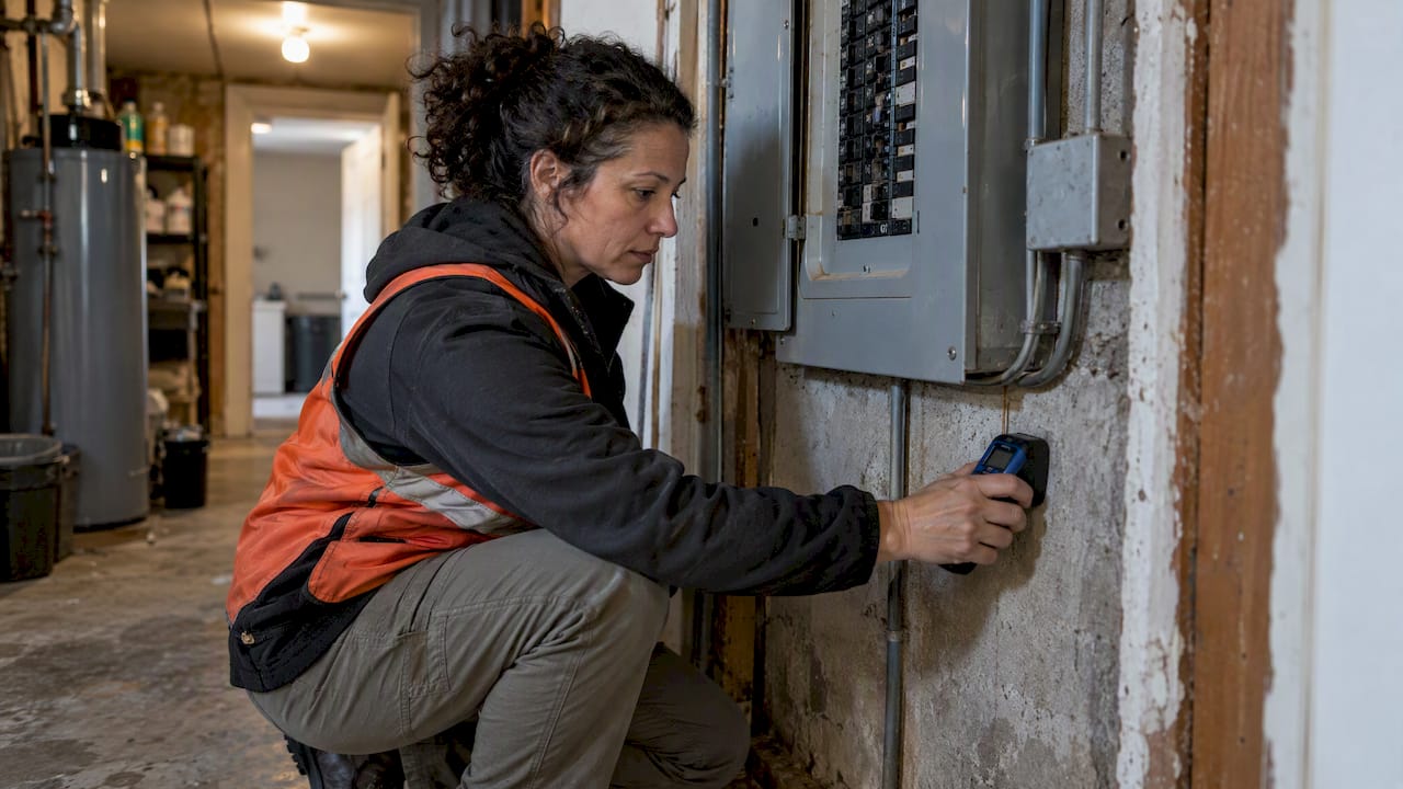 Inspector checking rental home electrical panel