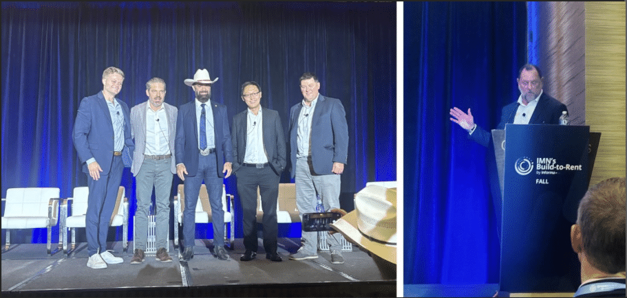 On stage at IMN's Build-to-Rent Fall in Dallas were Tyson Schuetze, Founder and Managing Partner at Auben Capital Partners, and Donald Caster, President and CEO of Auben Realty.